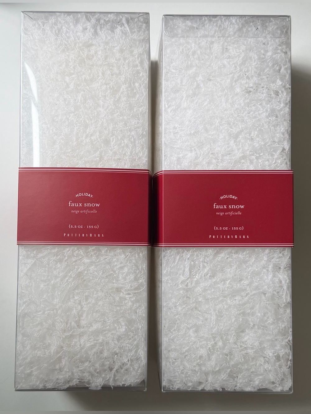POTTERY BARN Faux Snow Christmas Holiday Decorations 5.5 oz Set of 2 Boxes NEW